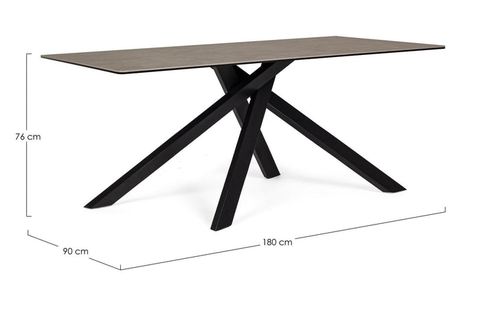 Tavolo Messier struttura in acciaio verniciato, piano in ceramica con supporto in vetro temperato