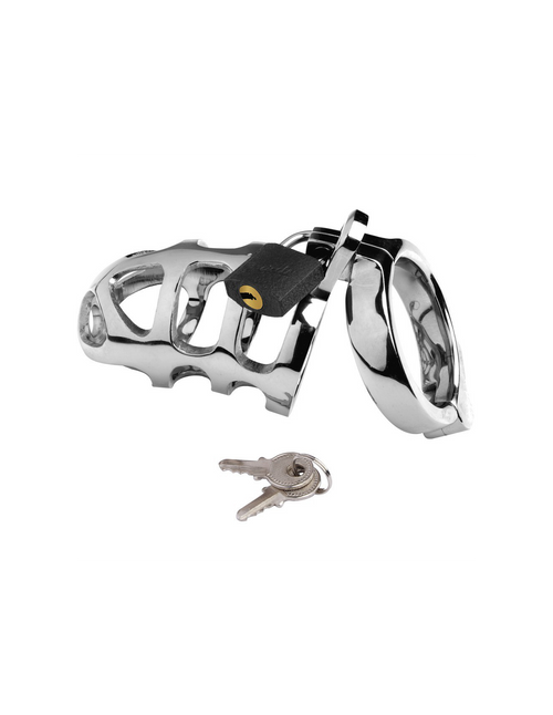 Gabbia pene cintura castità in acciaio pesante Cock Ring Retain Cage BDSM
