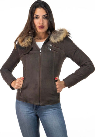 Michelina-Cap---Giacca-Donna-con-Cappuccio-Testa-di-Moro-Nabuk-in-vera-pelle