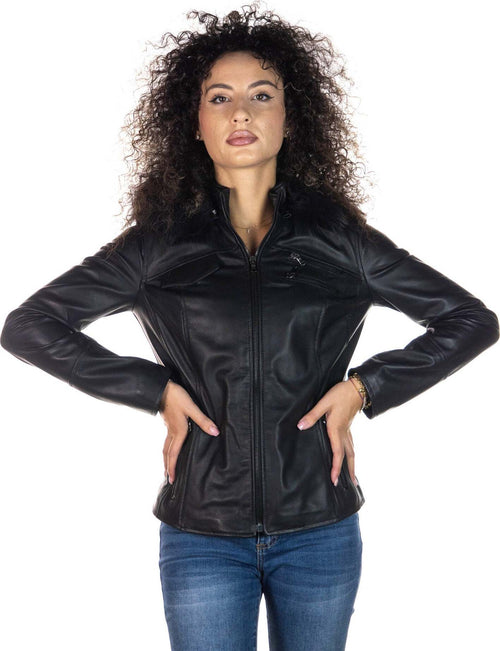 Michelina-Cap---Giacca-Donna-Nera--con-Cappuccio-in-vera-pelle