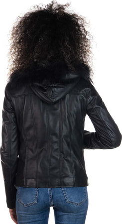 Michelina-Cap---Giacca-Donna-Nera--con-Cappuccio-in-vera-pelle