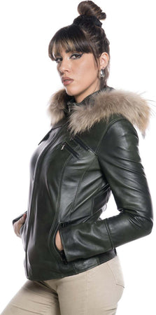 Michelina-Cap---Giacca-Donna-Verde-con-Cappuccio-in-vera-pelle