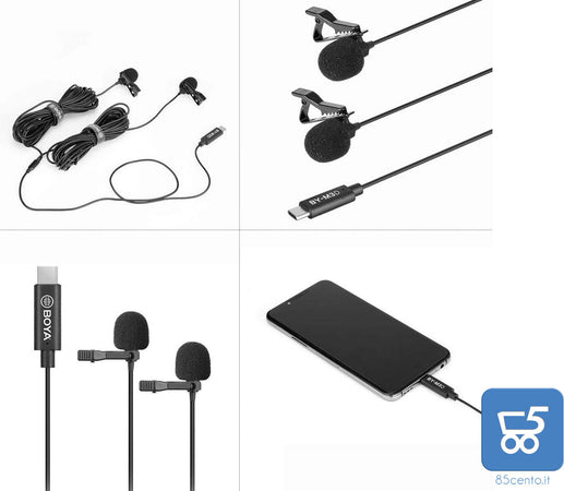Microfoni Lavalier BOYA BY-M3D Digitali a Doppia Testa USB tipo C compatibili con iPad Pro, Mac PC