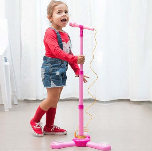 Microfono-Con-Asta-In-Plastica-Rosa-Con-Luci-E-Suoni-Ingresso-Mp3-Smartphone