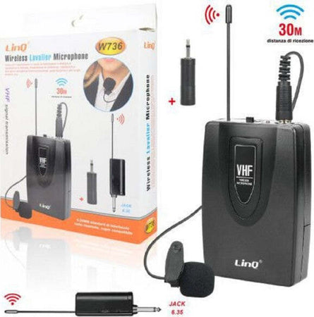 Microfono-Lavalier-Con-Clip-Wireless-Amplificatore-Vocale-Portatile-Vhf-30mt-W736