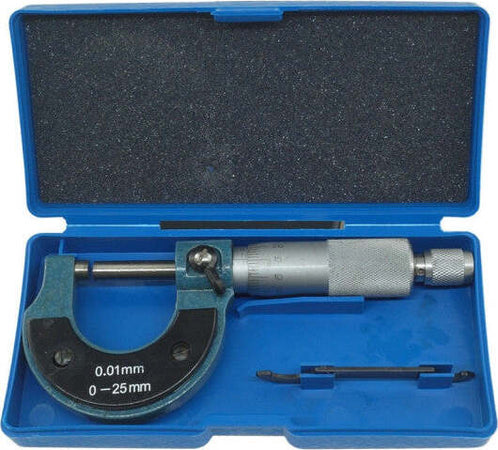 Micrometro-Spessimetro-Centesimale-Analogico-Acciaio-Per-Esterni-0-25mm-0.01-Mm