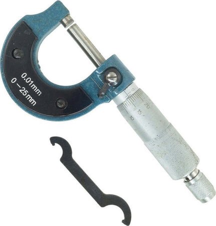 Micrometro-Spessimetro-Centesimale-Analogico-Acciaio-Per-Esterni-0-25mm-0.01-Mm