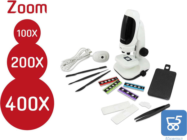 Microscopio Digitale 400x per Bambini 8+ con Camera USB e Supporto per Smartphone - EX DEMO - No Libretto Istruzioni