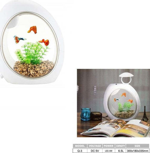 Mini-Acquario-Completo-Q3-Capacita'-6.5-Litri-Potenza-2.6w-Led-Incorporata