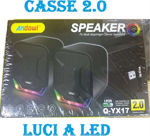 Mini Altoparlanti Casse Per Computer 3w Cablati Con Luce Rgb Led Q-yx17 Jack Usb Elettronica/Home Audio e Hi-Fi/Altoparlanti/Sistemi di altoparlanti Trade Shop italia - Napoli, Commerciovirtuoso.it