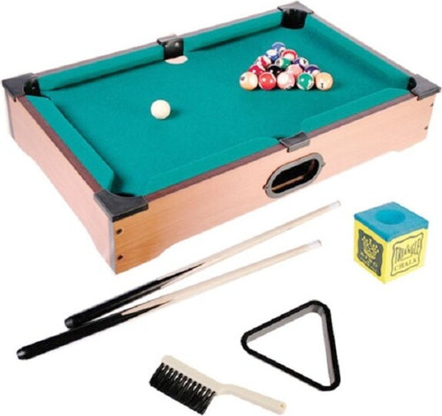 Mini-Biliardo-Da-Tavolo-Gioco-In-Legno-Con-2-Stecche-Palle-Gesso-E-Triangolo