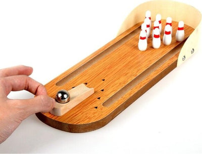 Mini-Boowling-Gioco-Da-Tavolo-In-Legno-Con-10-Birilli-E-Palla-In-Metallo