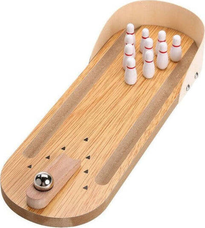 Mini-Boowling-Gioco-Da-Tavolo-In-Legno-Portatile-Palla-Metallo-Giocattoli