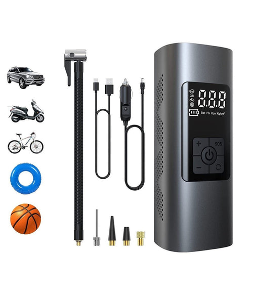 Mini Compressore Ad Aria Portatile Gonfiatore Ricaricabile Display Led Auto