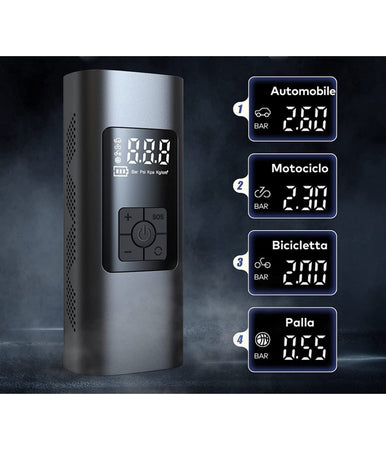 Mini Compressore Ad Aria Portatile Gonfiatore Ricaricabile Display Led Auto