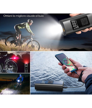Mini Compressore Ad Aria Portatile Gonfiatore Ricaricabile Display Led Auto
