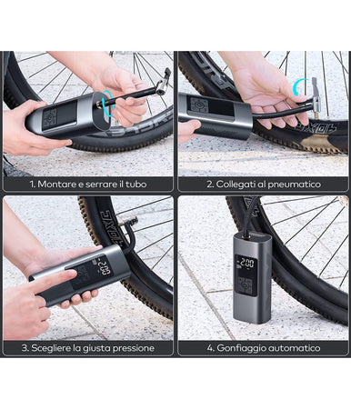 Mini Compressore Ad Aria Portatile Gonfiatore Ricaricabile Display Led Auto