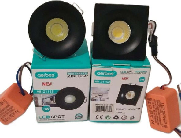 Mini-Faretto-LED-COB-3W-NERO-incasso-a-molle-cartongesso-Punto-luce-Spot-fisso-240Lm-220V-ip20