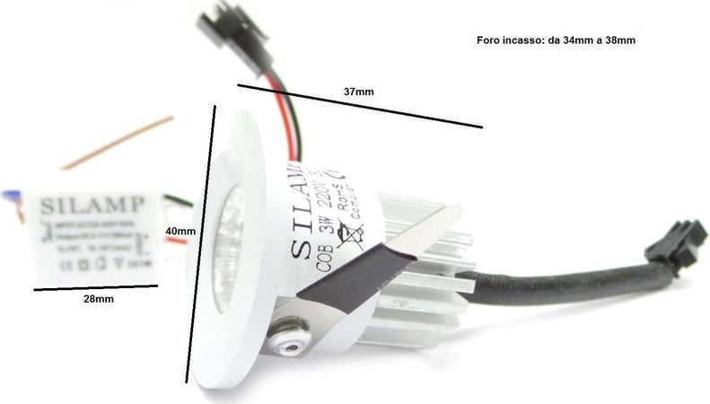 MINI FARETTO LED DA INCASSO 3W COB 40MM SPOT INCASSO MOLLA LUCE CALDA FREDDA  Trade Shop italia - Napoli, Commerciovirtuoso.it