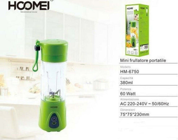 Mini Frullatore Portatile Frutta Verdura 0,38 Ml 60 Watt Cucina Hoomei Hm-6750 Casa, arredamento e bricolage > Elettrodomestici > Frullatori Trade Shop italia - Napoli, Commerciovirtuoso.it
