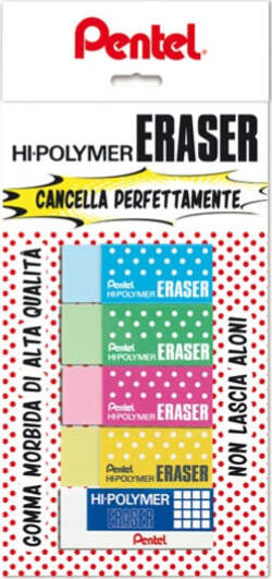Mini gomma Hi Polymer - colori assortiti - Pentel - blister 5 pezzi Cancelleria e prodotti per ufficio/Penne matite scrittura e correzione/Correttori e gomme/Gomme Eurocartuccia - Pavullo, Commerciovirtuoso.it