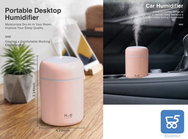 Mini Umidificatore da Scrivania per Auto Ufficio Camera da Letto Spegnimento Automatico 2 Modalità Nebulizzazione Silenzioso Rosa USB