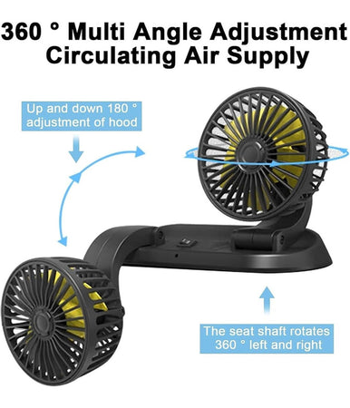 Mini Ventilatore Elettrico Auto Portatile Ruotabile 2 Teste Suv Camper Camion 12v