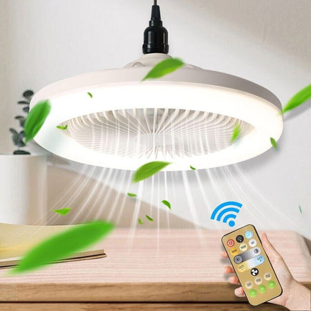 Mini-ventilatore-lampada-led-E27-dimmerabile-3-COLORI-LUCE-30W-con-telecomando-26cm