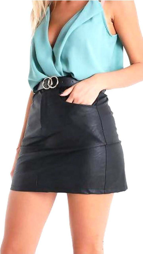 Minigonna in Eco Pelle Nera con Tasche frontali e Zip Gonna Corta per lei Nero Minigonna L'Orchidea - Siderno, Commerciovirtuoso.it