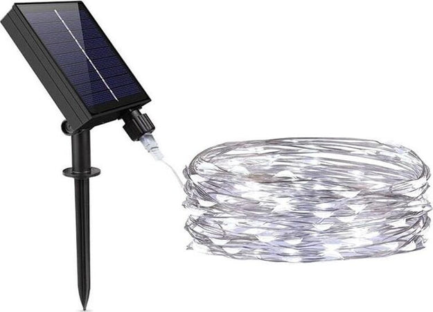 Minilucciola-Bianca-100-Led-Catena-Luminosa-10-Mt-Luci-Natalizi-Pannello-Solare-Universo
