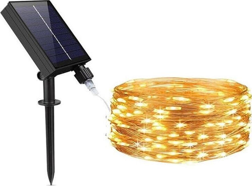 Minilucciola-Calda-100-Led-Catena-Luminosa-10-Mt-Luci-Natalizi-Pannello-Solare-Universo