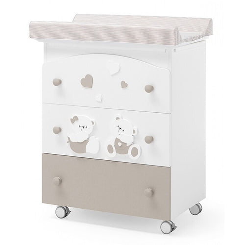 Cassettiera Fasciatoio 3 Cassetti Erbesi Mirtillo Bianco e Tortora