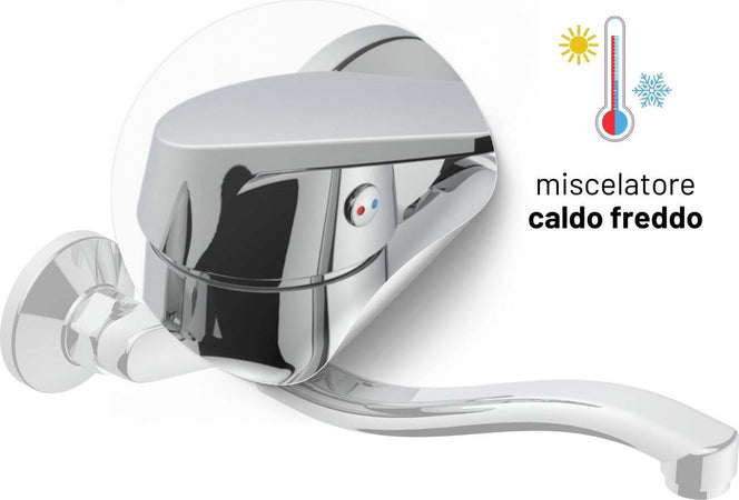 Miscelatore-A-Muro-Milano-Plus-in-Ottone-Lavello-Cucina-con-Erogazione-Orientabile