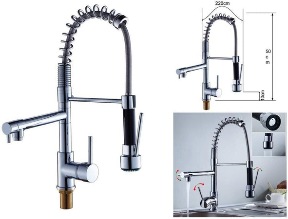 Miscelatore Cucina Alta Pressione Rubinetto con Doccetta Estraibile Monocomando Ottone Cromo
