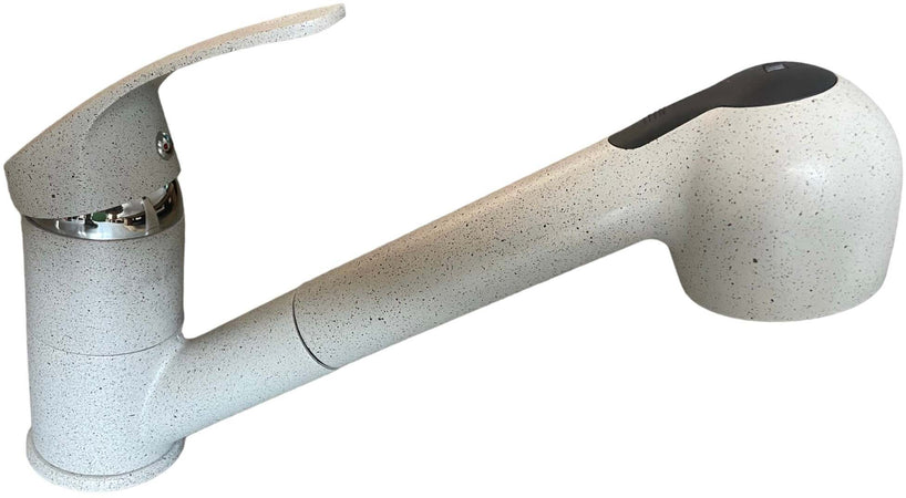 Miscelatore cucina colore marmo beige/bianco, con doccia estraibile