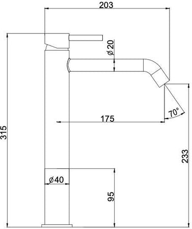 Miscelatore da lavabo per lavandini ad appoggio modello alto