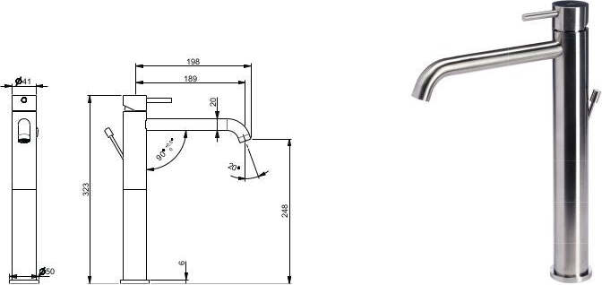 Miscelatore-in-acciaio-inox-versione-alta-per-lavabo-con-scarico-di-Tubico-Nilo