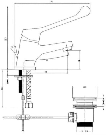 Miscelatore lavabo con leva clinica completo