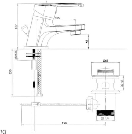 Miscelatore per lavabo completo di piletta