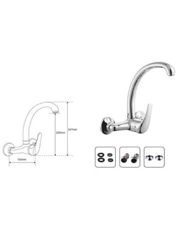 Miscelatore Rubinetto A Parete Monocomando Per Cucina Lavabo Bari 69411