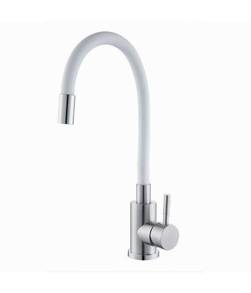 Miscelatore Rubinetto Lavello Cucina Canna Flessibile Bianco Acciaio Satinato 52688