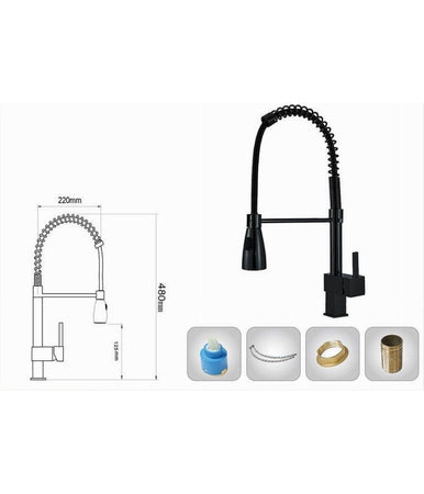 Miscelatore Rubinetto Lavello Cucina Getto A Molla Bocca Girevole Nero Quadra 87470