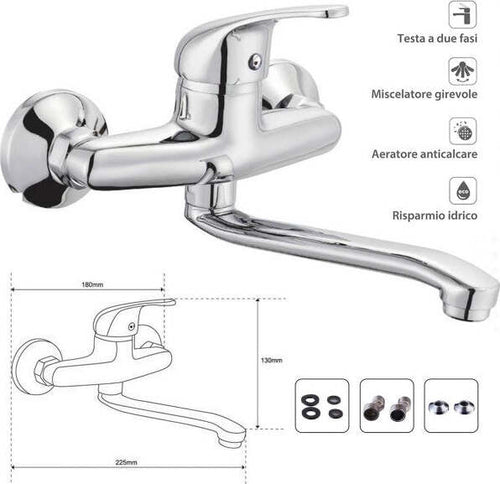 Miscelatore-Rubinetto-Monocomando-Lavello-Cucina-Canna-Alta-Cromato-Muro-69139