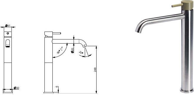 Miscelatore-versione-alta-per-lavabo-senza-scarico-con-maniglia-colorata-di-Tubico
