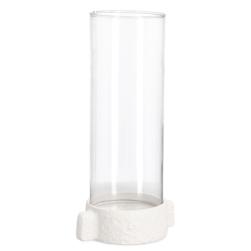 Porta candela hisar bianco h 31cm fatto con materiale in alluminio e vetro fatto a mano e con eventuali variazioni di colore,