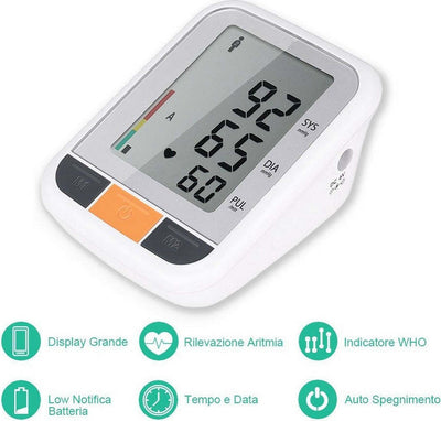 Misuratore Pressione Sanguigna Sfigmomanometro Automatico Da Braccio Aritmia Salute e cura della persona/Prodotti e apparecchiature mediche/Apparecchi diagnostici e di monitoraggio/Misuratori della pressione arteriosa/Misuratori da braccio/Misuratori elettrici Trade Shop italia - Napoli, Commerciovirtuoso.it