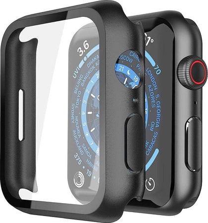Misxi Custodia rigida 2 pezzi nero con pellicola protettiva in vetro, compatibile con Apple Watch Series 6 / SE/Serie 5 / Series 4 40 mm