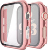Misxi Custodia rigida con pellicola protettiva in vetro, compatibile con Apple Watch Series 6 / SE/Serie 5 / Series 4 44 mm, 2 pezzi, 1 rosa + 1 trasparente