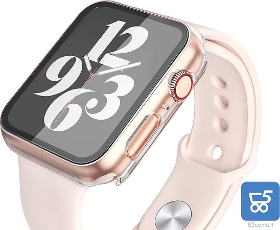 Misxi Custodia rigida con pellicola protettiva in vetro, compatibile con Apple Watch Series 6 / SE/Serie 5 / Series 4 44 mm, 2 pezzi, 1 rosa + 1 trasparente