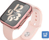 Misxi Custodia rigida con pellicola protettiva in vetro, compatibile con Apple Watch Series 6 / SE/Serie 5 / Series 4 44 mm, 2 pezzi, 1 rosa + 1 trasparente